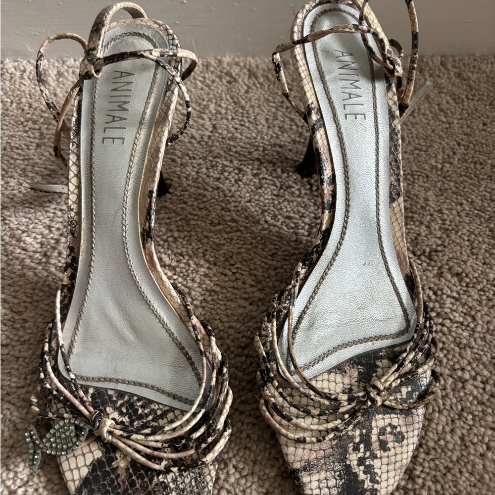 Animale Beige and Brown Snakeskin Slingback Heels